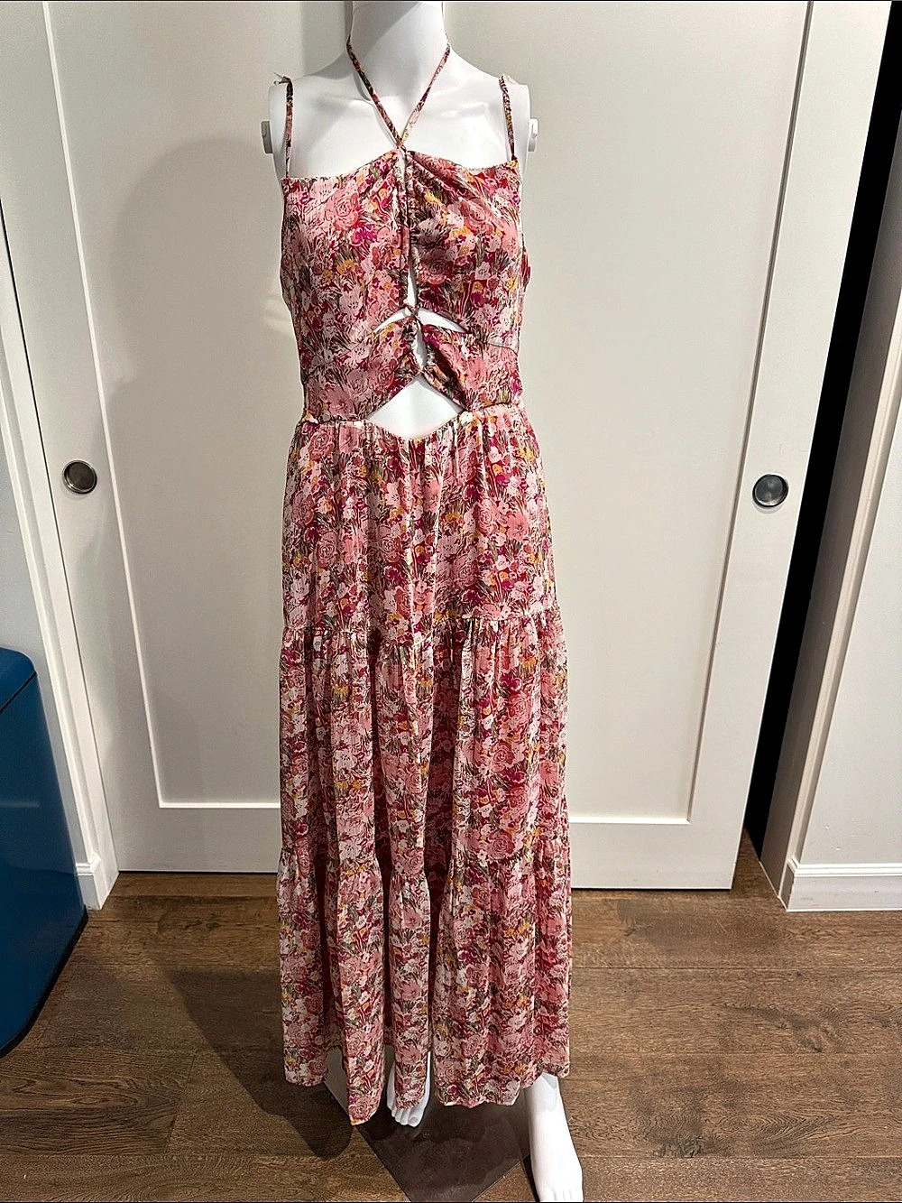 ASTR the Label Linnea Halter Maxi Dress Floral Pink & Red Medium